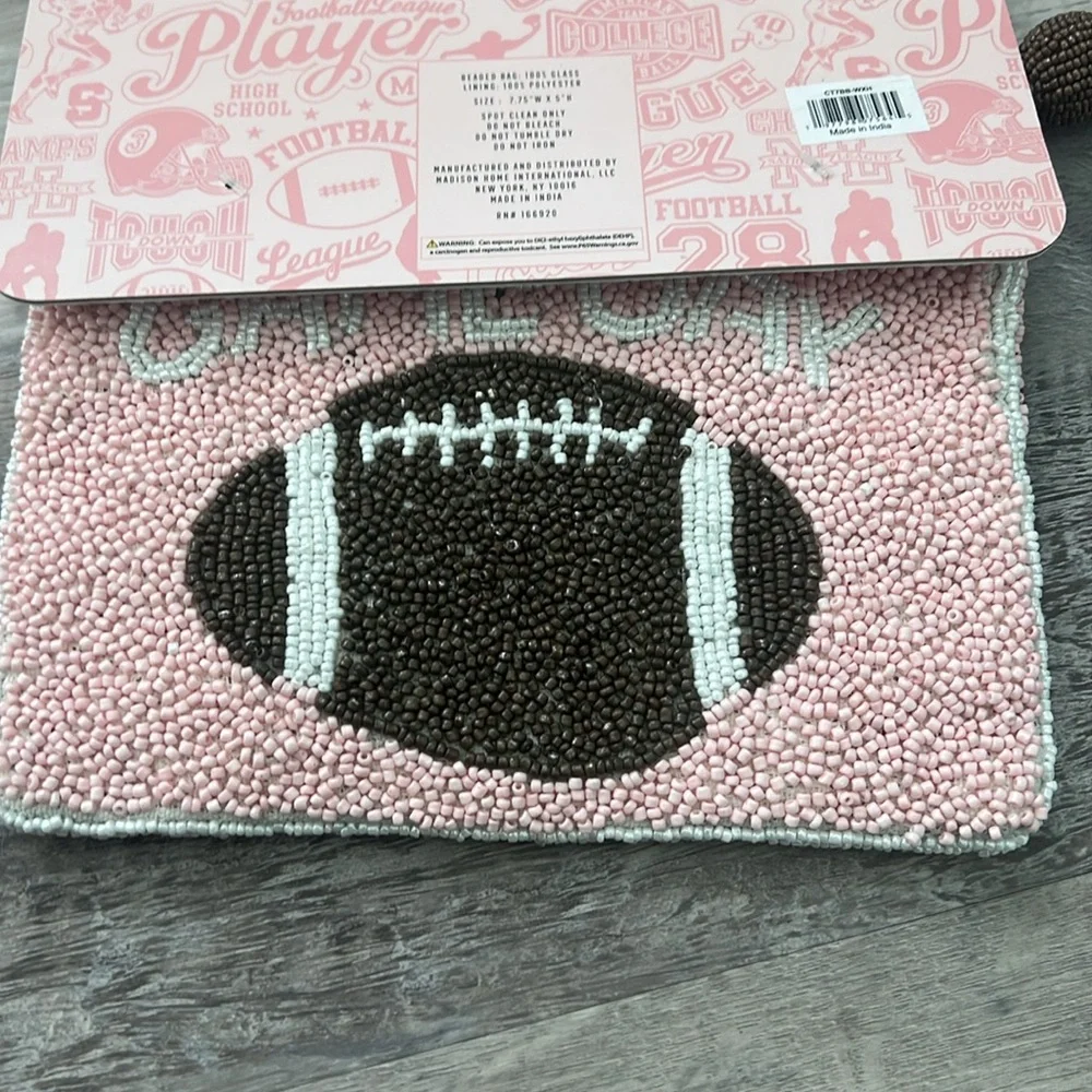Pink Beaded Football Coin Purse Wandering Moon Handmade in India NWT